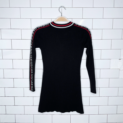 guess ribbed zip logo band dress - size 10