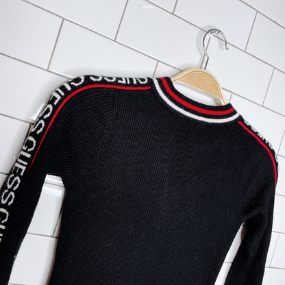 guess ribbed zip logo band dress - size 10