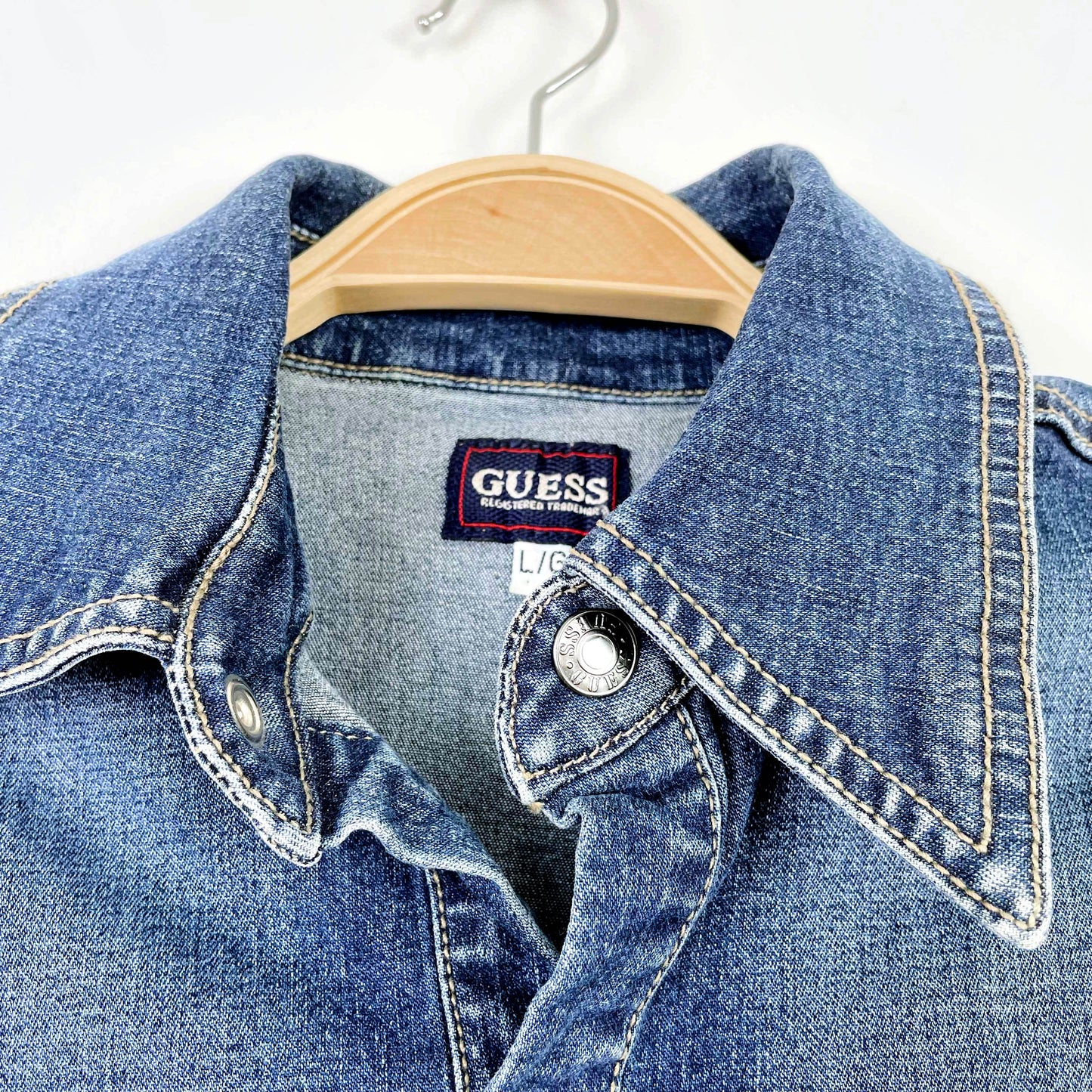 vintage 90s guess snap button denim shirt jacket