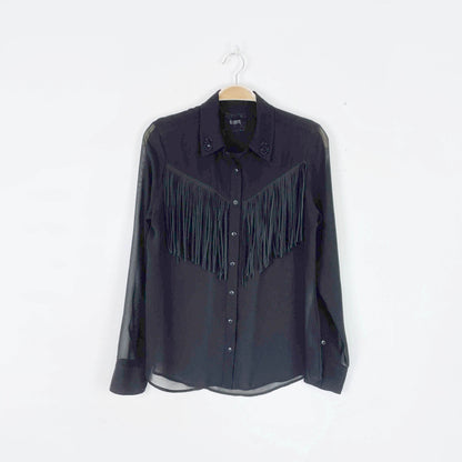guess western fringe sheer button down