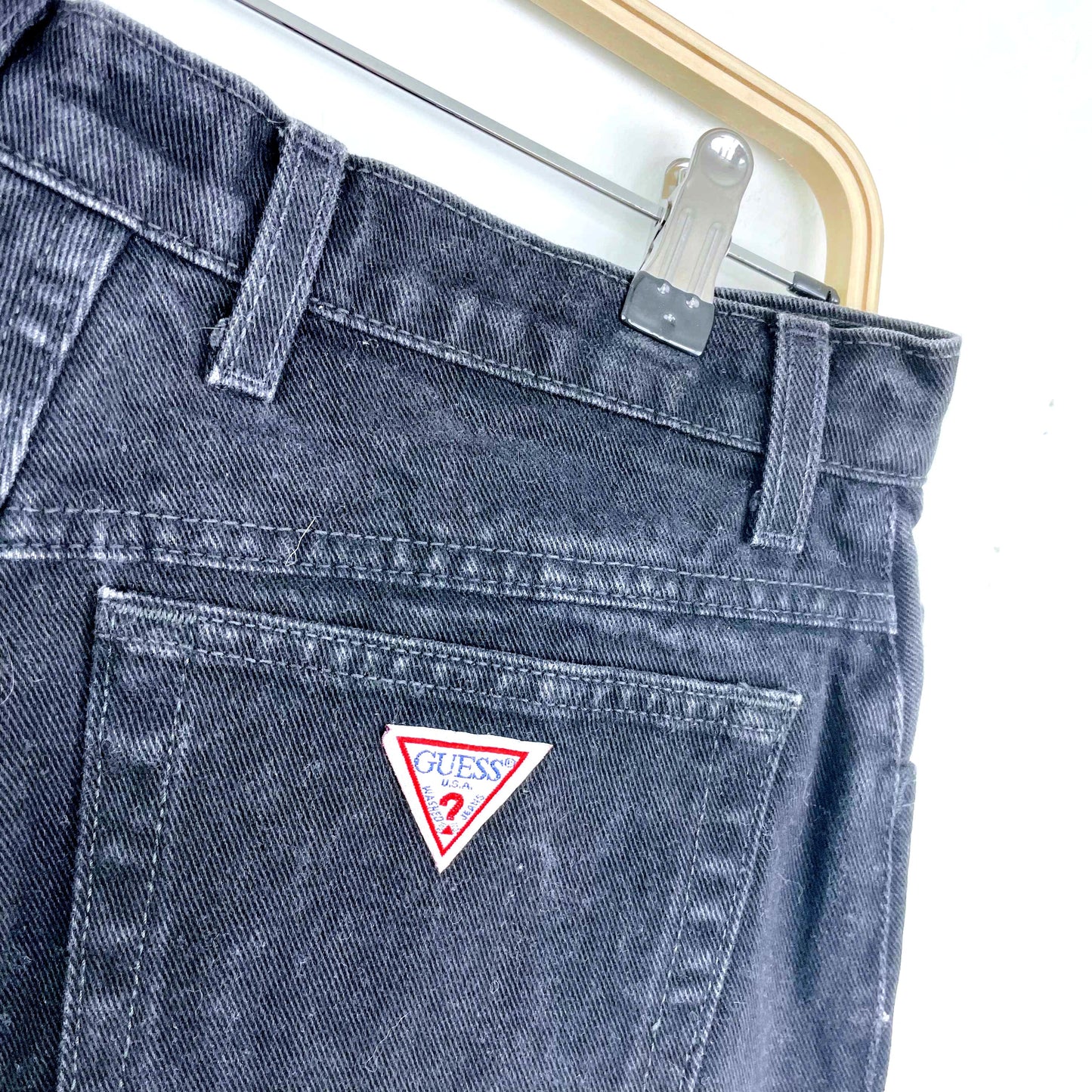 vintage 90s guess triangle pocket black denim shorts
