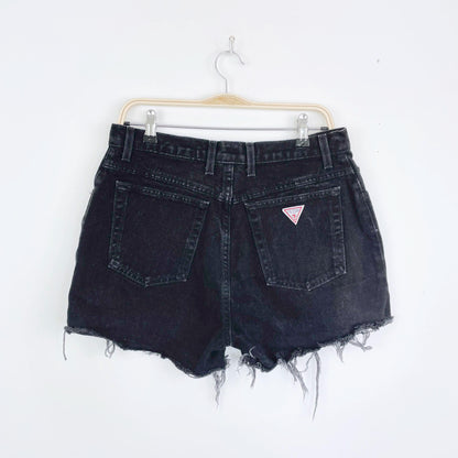 vintage 90s guess triangle pocket black denim shorts
