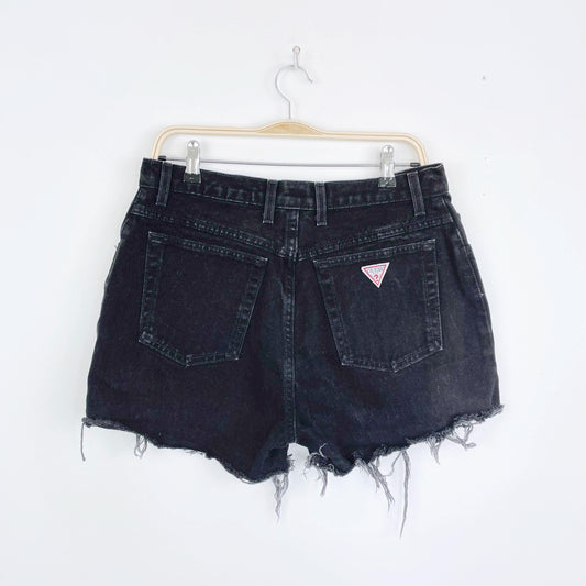 vintage 90s guess triangle pocket black denim shorts