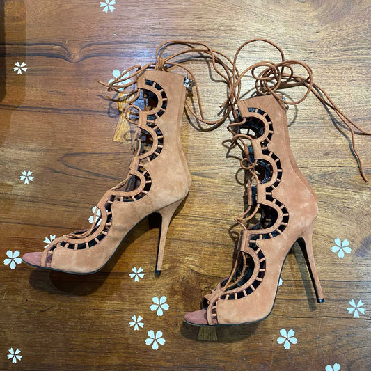 giuseppe zanotti suede laser cut tattoo stilettos - size 37.5