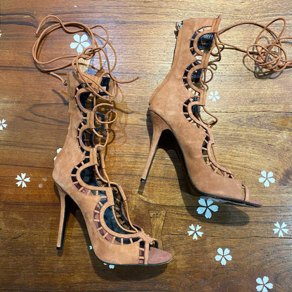 giuseppe zanotti suede laser cut tattoo stilettos - size 37.5