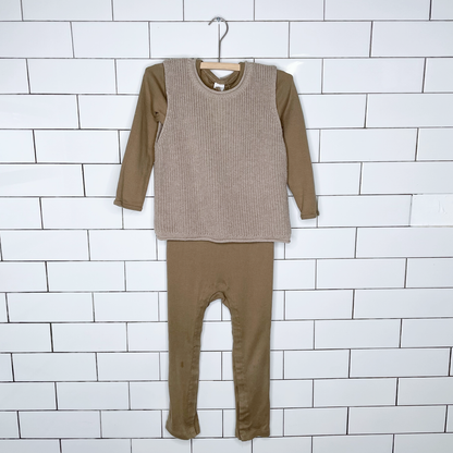 h&m organic cotton onesie and knit vest set - size 3-4