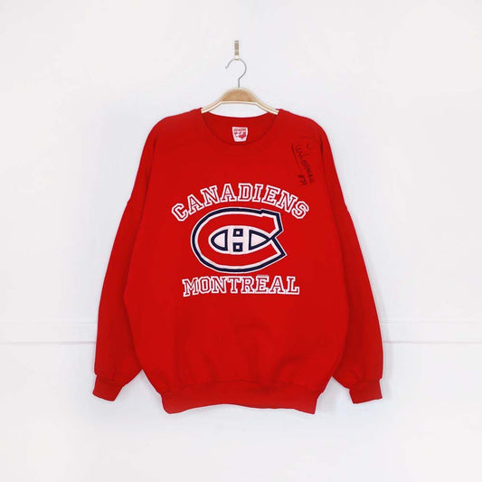 vintage 90s montreal canadiens guy carbonneau 21 signed sweatshirt - good market thrift store