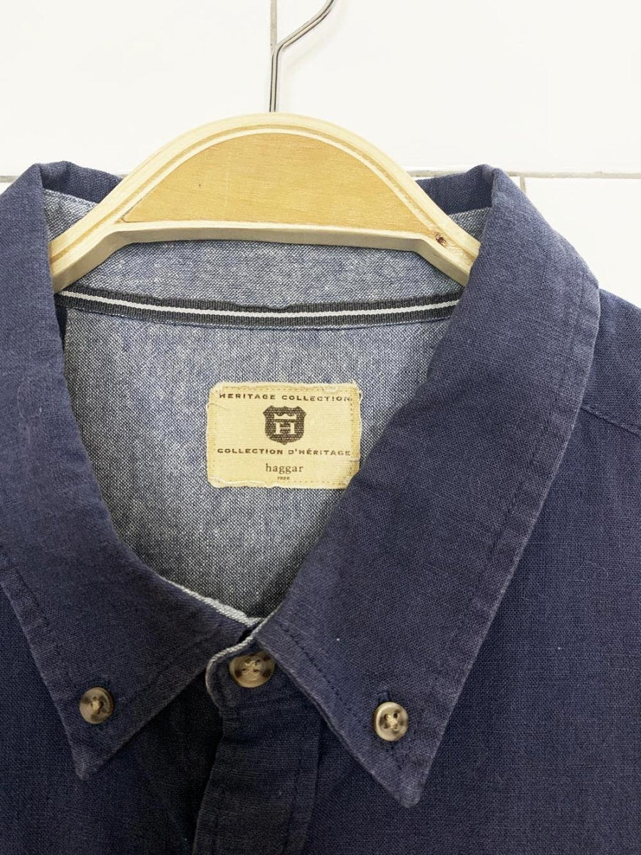 haggar heritage collection linen - blend full button shirt - good market thrift store