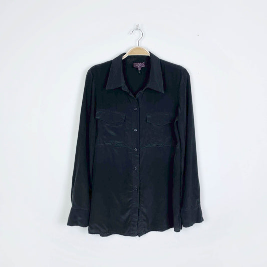 hale bob black silk pocket button down shirt - size small