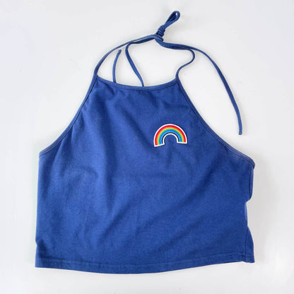 rainbow patch cropped halter top
