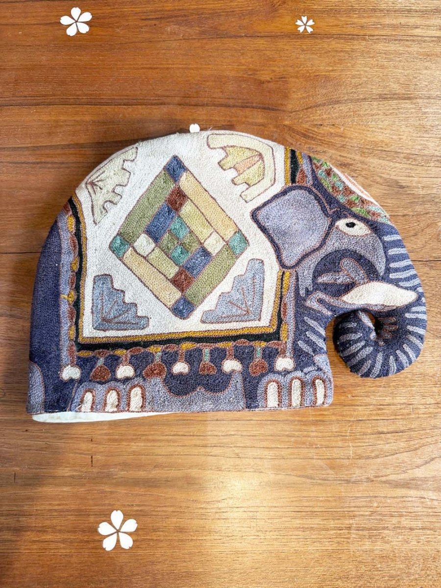 hand - embroidered boho elephant tea cozy - good market thrift store