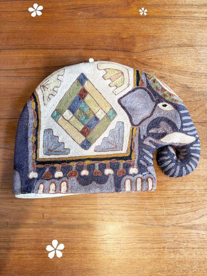 hand - embroidered boho elephant tea cozy - good market thrift store