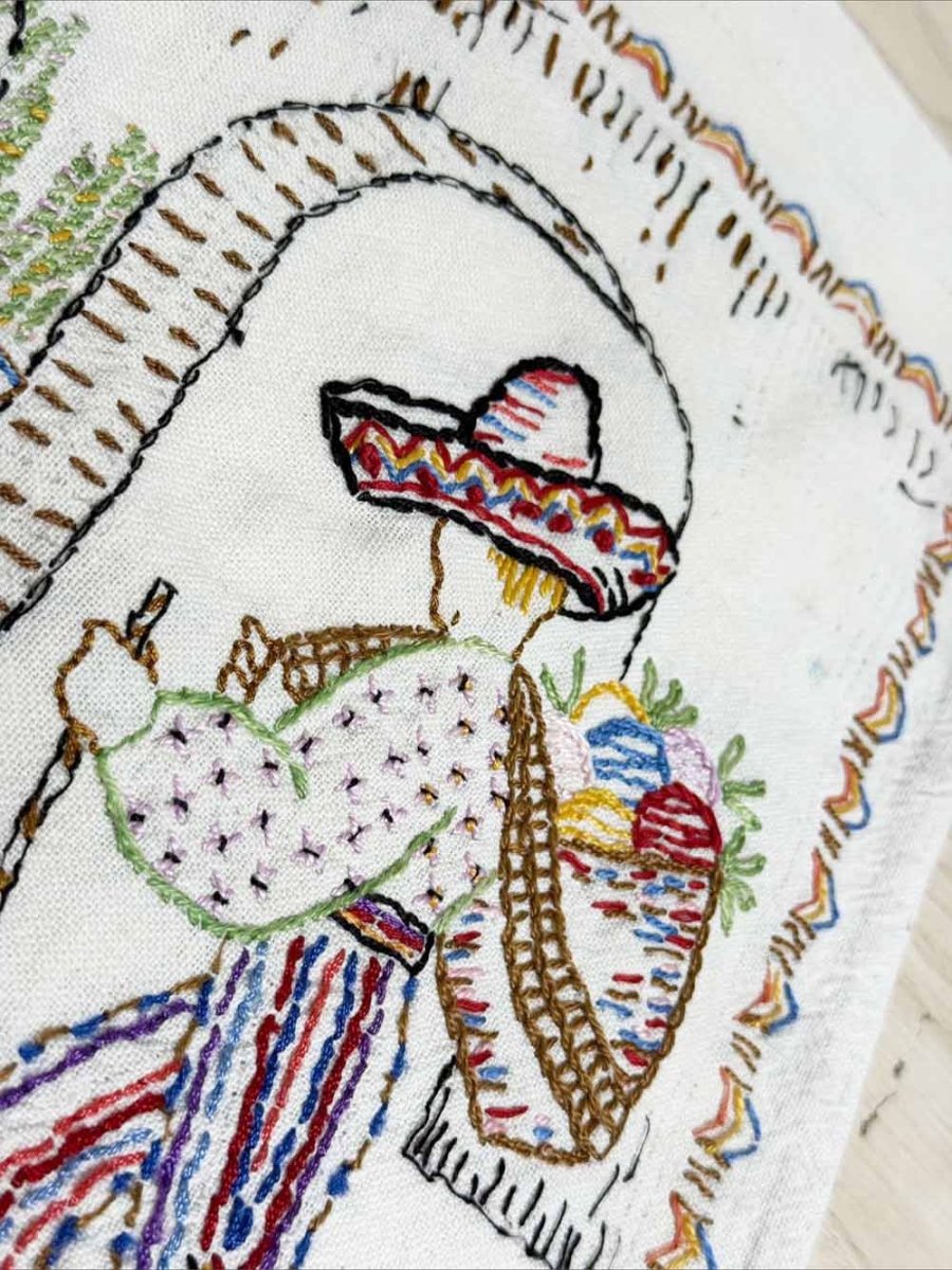 hand - embroidered mexico farm pillow case - good market thrift store