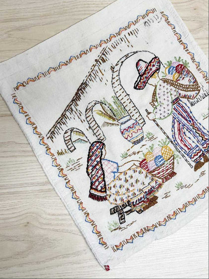 hand - embroidered mexico farm pillow case - good market thrift store