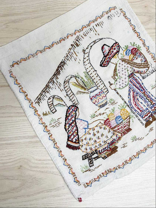 hand - embroidered mexico farm pillow case - good market thrift store