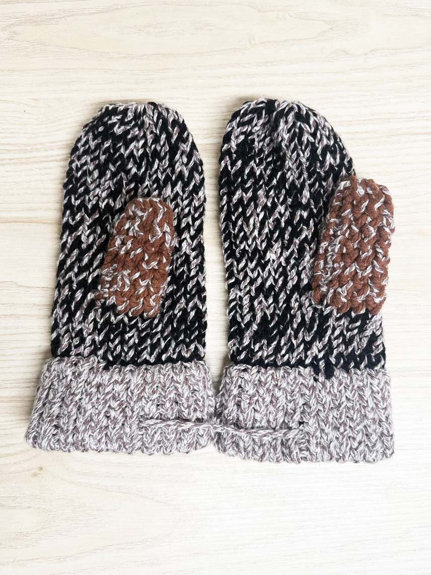hand - knit chunky multi - colour mittens - good market thrift store