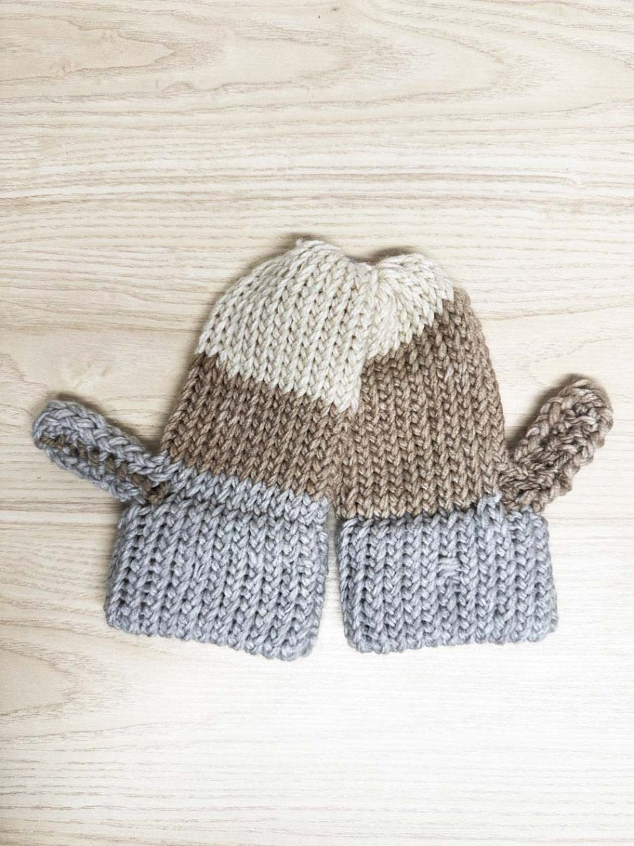 hand - knit chunky three - colour mittens - good market thrift store