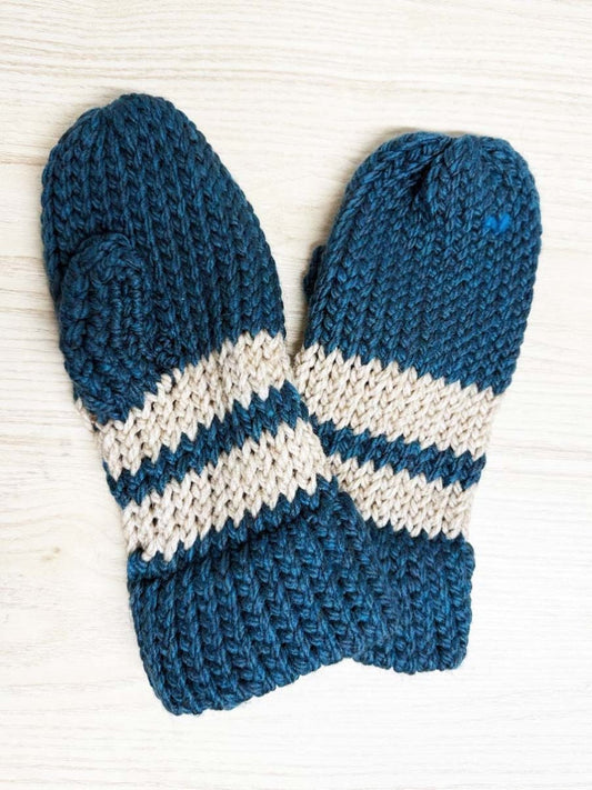 hand - knit cuffed big stripe mittens - good market thrift store