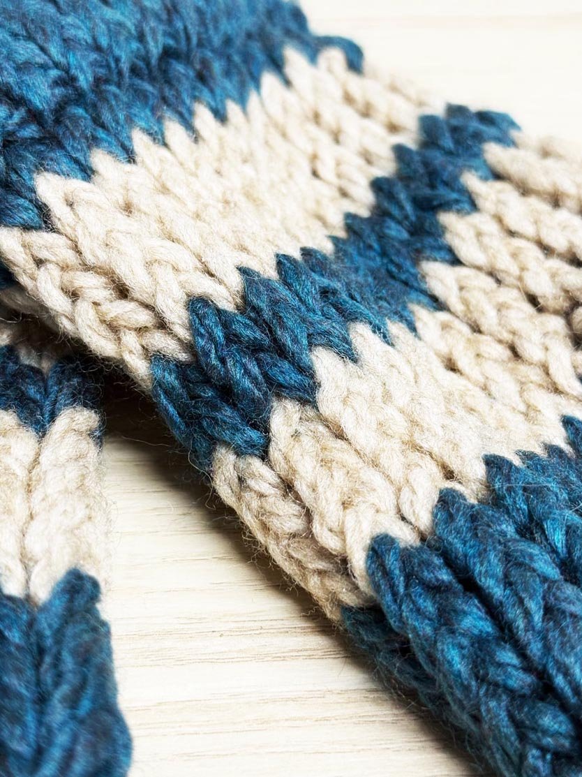 hand - knit cuffed big stripe mittens - good market thrift store