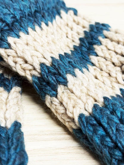 hand - knit cuffed big stripe mittens - good market thrift store