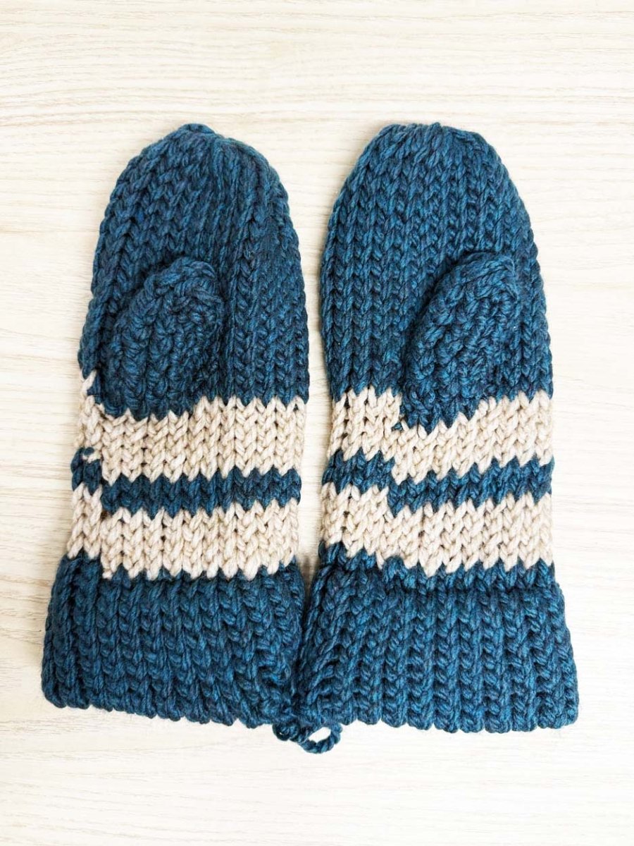 hand - knit cuffed big stripe mittens - good market thrift store