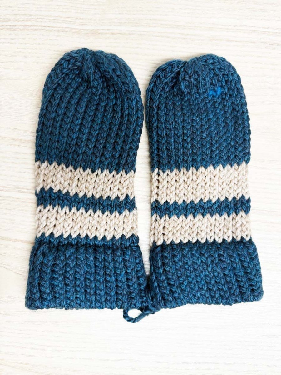 hand - knit cuffed big stripe mittens - good market thrift store