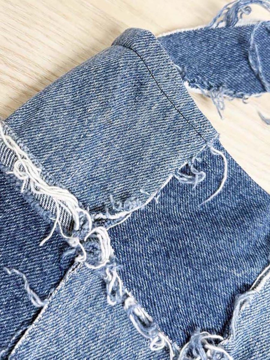 hand made distressed denim patch work shoulder bag | bandana lining - good market thrift store