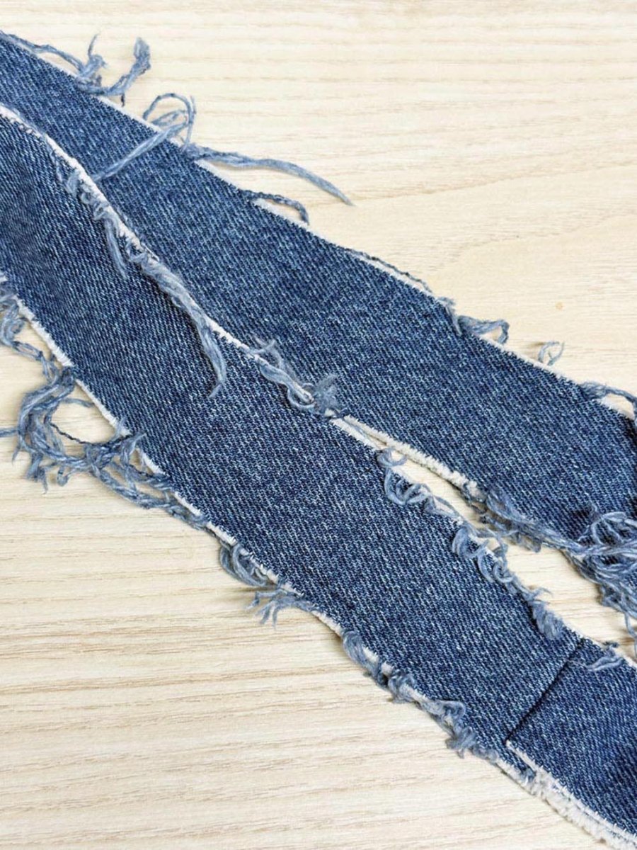 hand made distressed denim patch work shoulder bag | bandana lining - good market thrift store