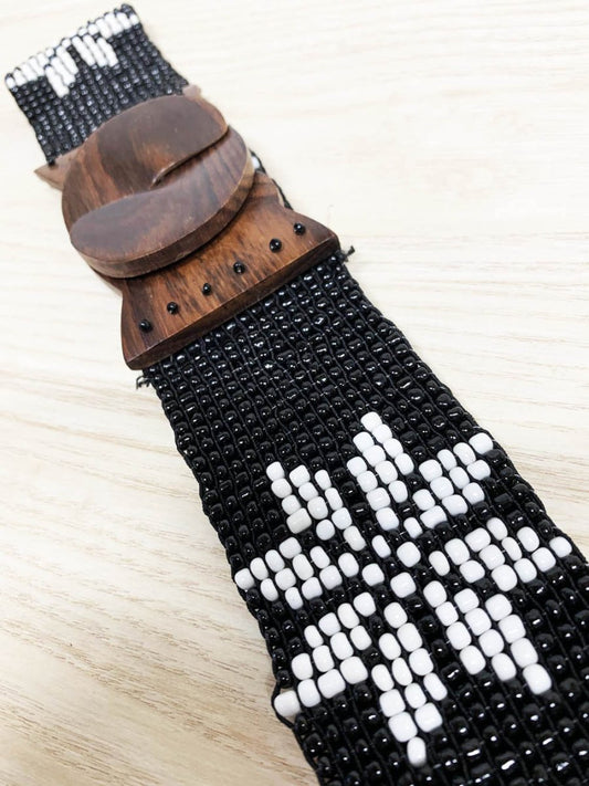 handmade beaded wooden floral stretch belt - good market thrift store