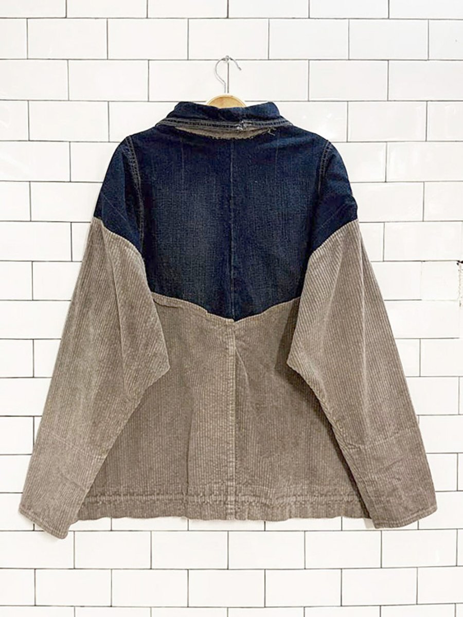 handmade chunky cord and denim half button sweatshirt jacket - good market thrift store