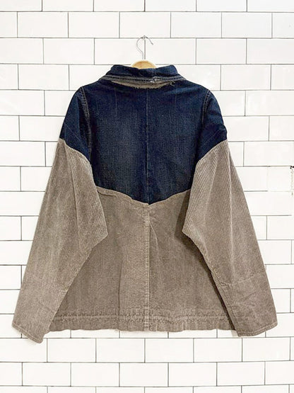 handmade chunky cord and denim half button sweatshirt jacket - good market thrift store