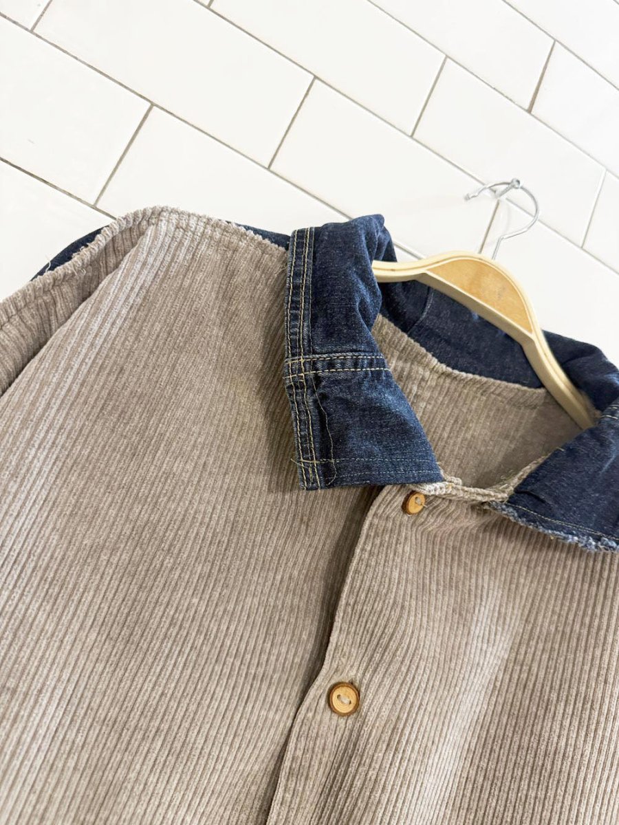 handmade chunky cord and denim half button sweatshirt jacket - good market thrift store