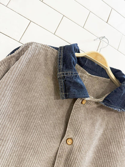 handmade chunky cord and denim half button sweatshirt jacket - good market thrift store