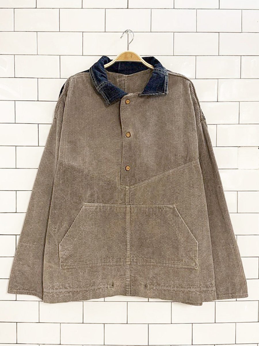 handmade chunky cord and denim half button sweatshirt jacket - good market thrift store