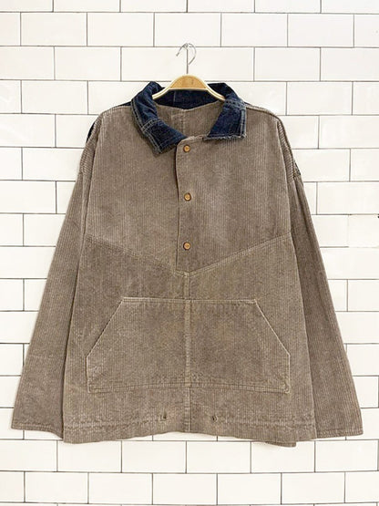 handmade chunky cord and denim half button sweatshirt jacket - good market thrift store