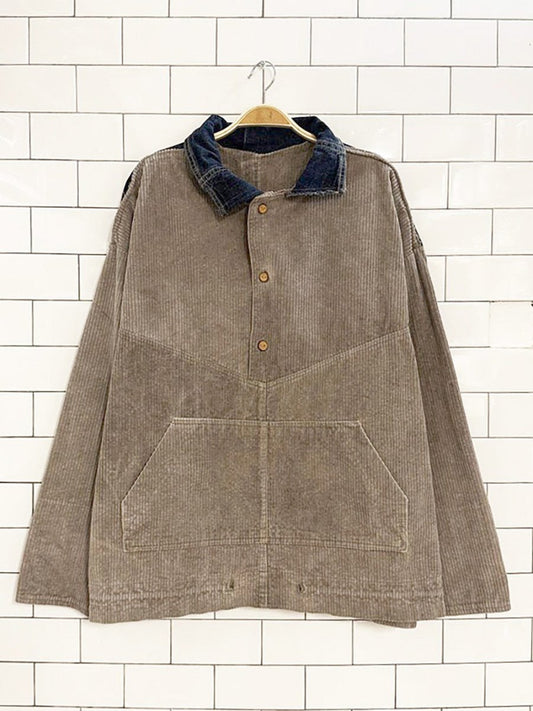 handmade chunky cord and denim half button sweatshirt jacket - good market thrift store