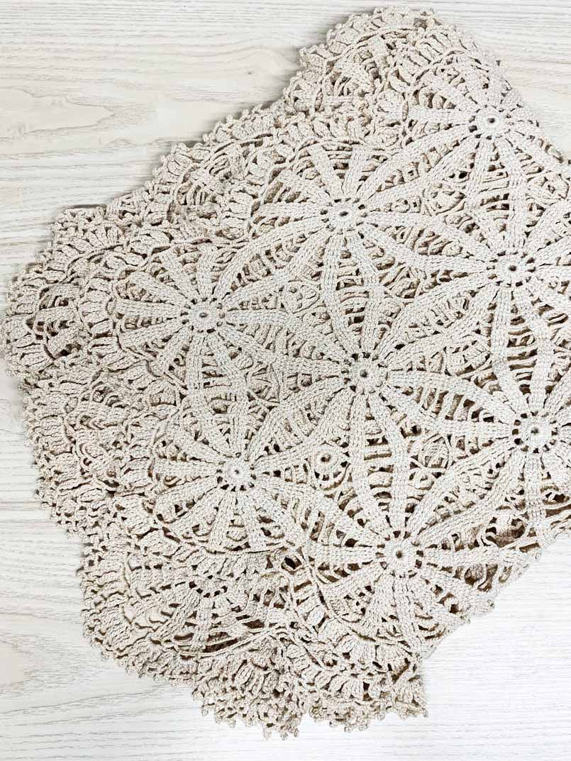 handmade crochet doiley pattern square table cloth - good market thrift store