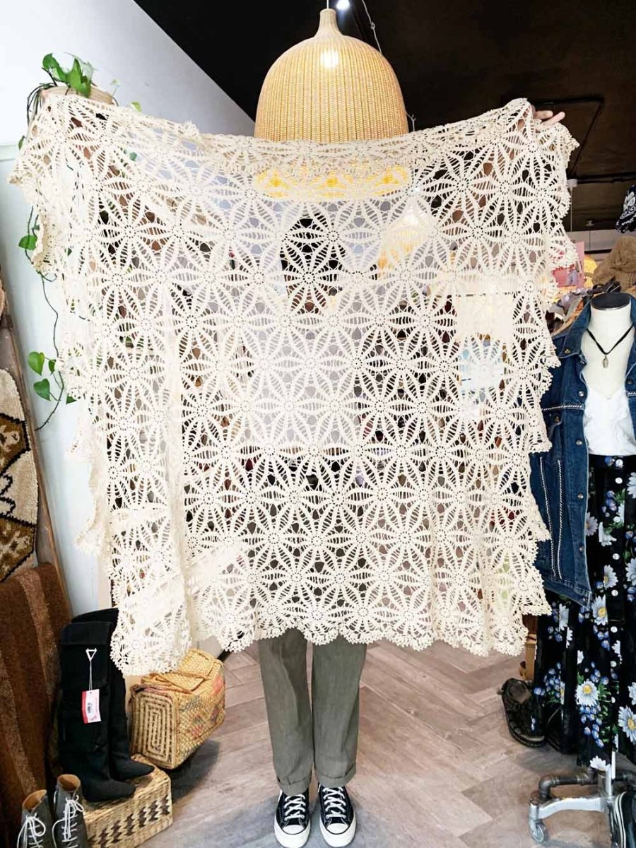handmade crochet doiley pattern square table cloth - good market thrift store