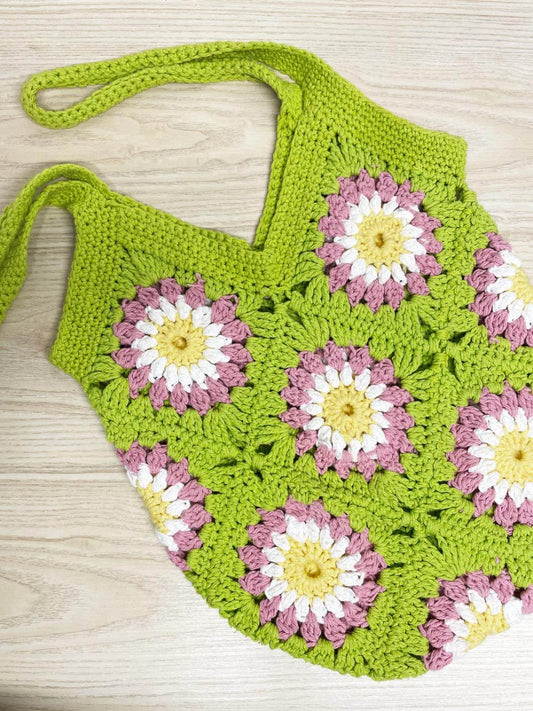 handmade crochet flower tote bag - good market thrift store