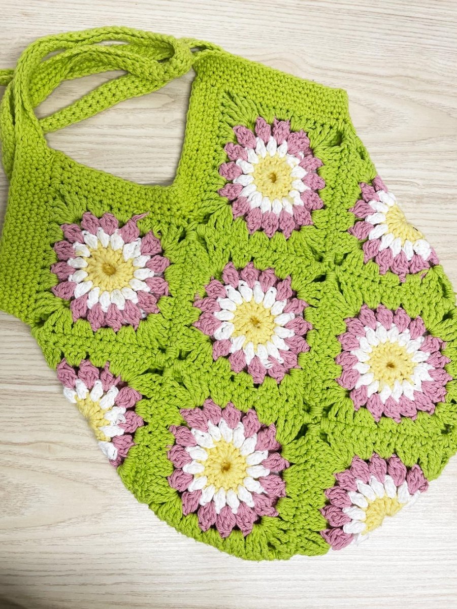 handmade crochet flower tote bag - good market thrift store