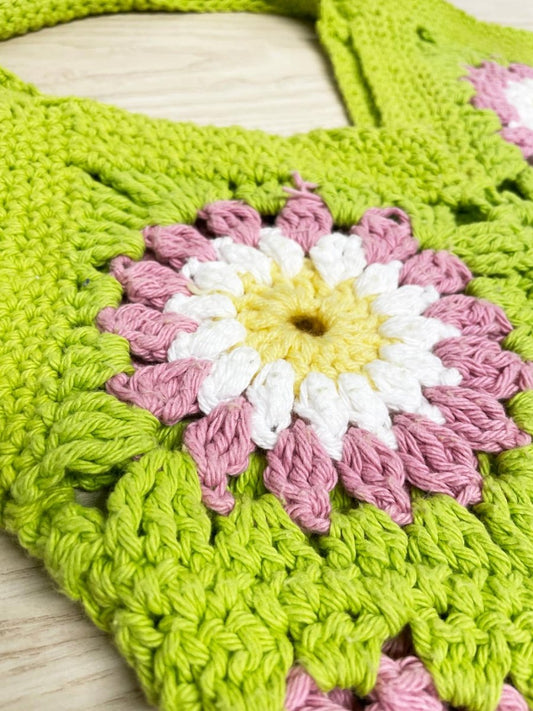 handmade crochet flower tote bag - good market thrift store