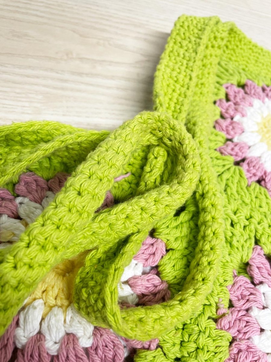handmade crochet flower tote bag - good market thrift store