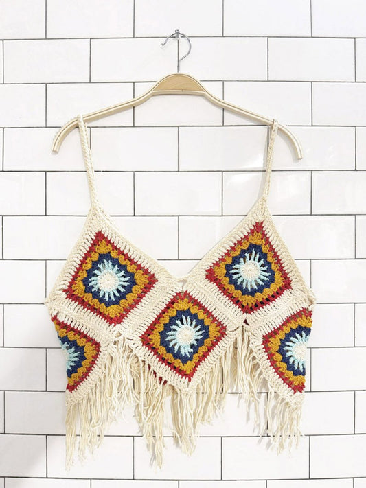 handmade crochet granny square fringe crop top - good market thrift store