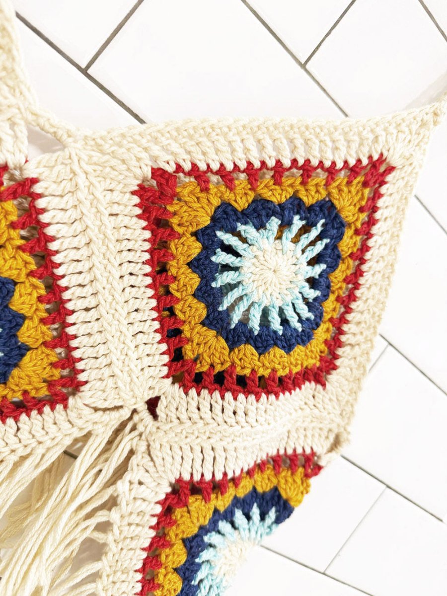 handmade crochet granny square fringe crop top - good market thrift store