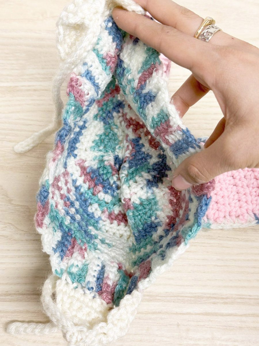 handmade crochet knit kids bunny ears hat with tie string - good market thrift store