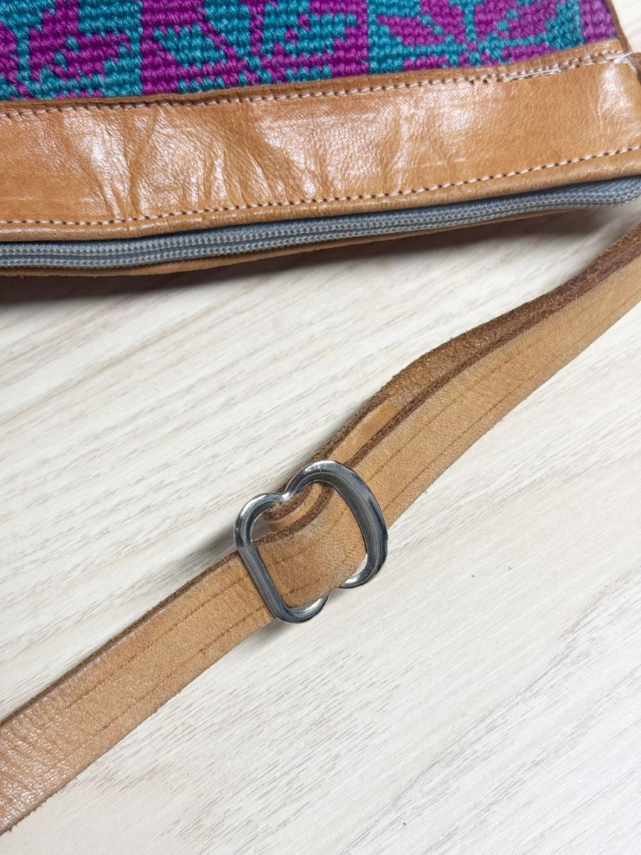handmade leather trim boho woven crossbody bag - good market thrift store