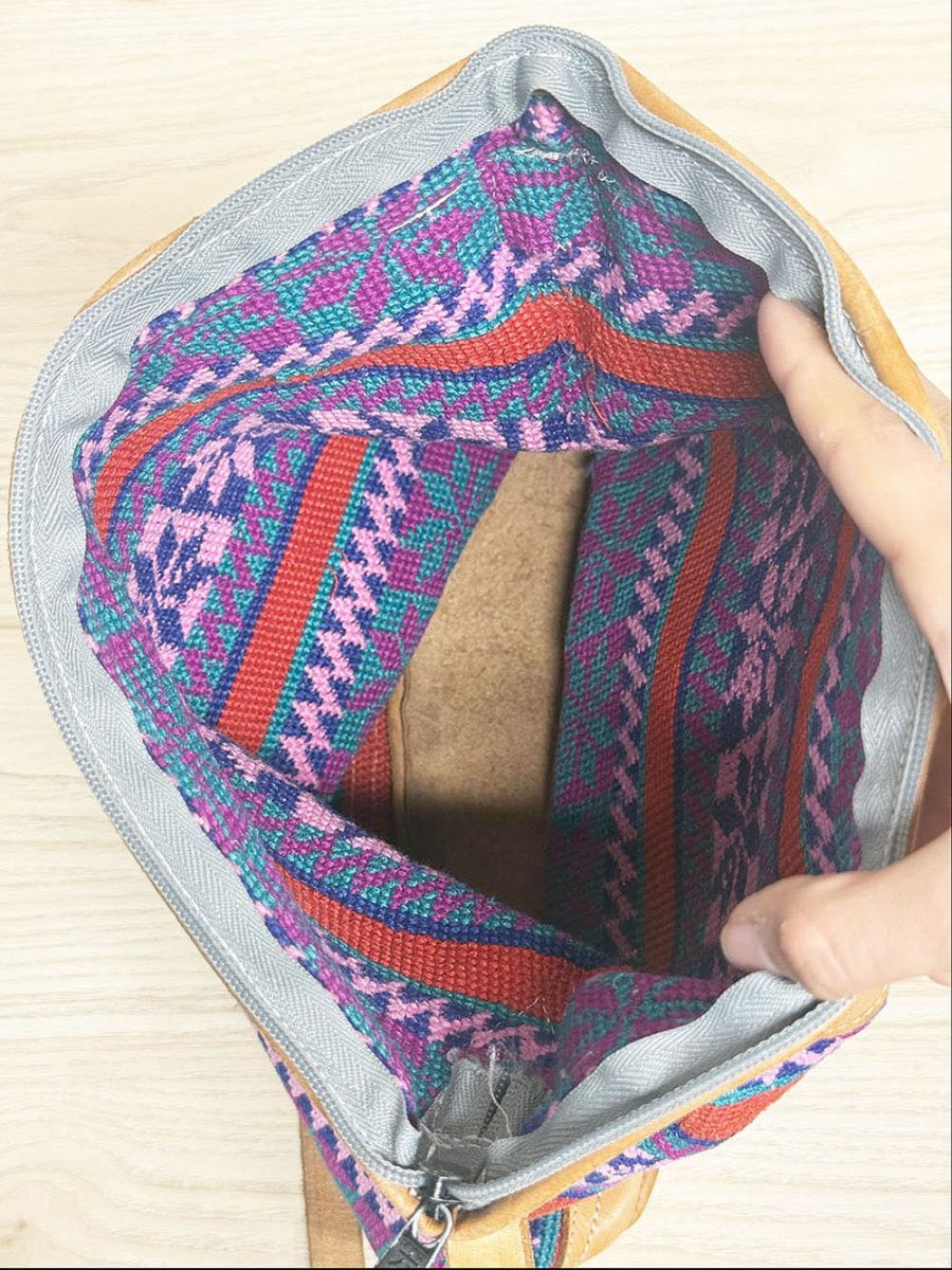 handmade leather trim boho woven crossbody bag - good market thrift store