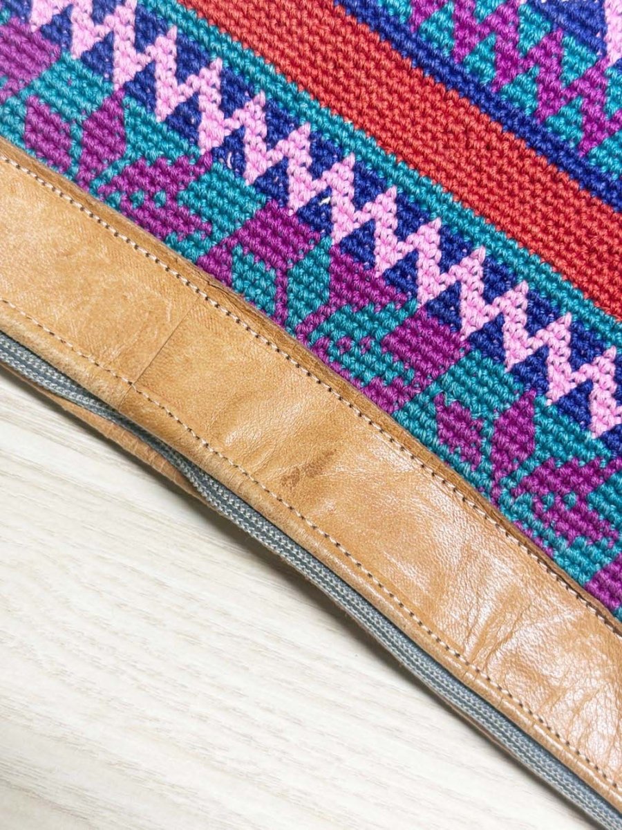 handmade leather trim boho woven crossbody bag - good market thrift store
