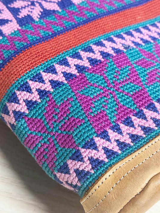 handmade leather trim boho woven crossbody bag - good market thrift store