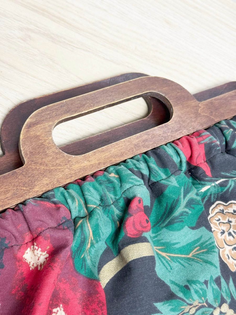handmade poinsettia denim wood handle handbag - good market thrift store